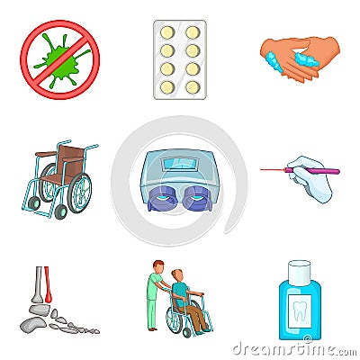Outpatient icons set, cartoon style Vector Illustration
