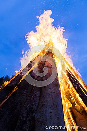 Outside fire in a camping base Stock Photo