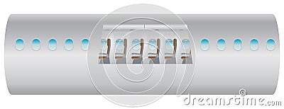 Outside and Inside of Airplane. Focus of Economic class seat Vector Illustration