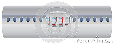 Outside and Inside of Airplane. Focus of Economic class seat Cartoon Illustration