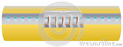 Outside and Inside of Airplane. Focus of Economic class seat Cartoon Illustration