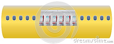 Outside and Inside of Airplane. Focus of Economic class seat Cartoon Illustration