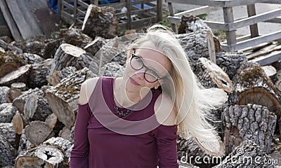 Cottage portrait pf gorgeus blonde with glasses Stock Photo