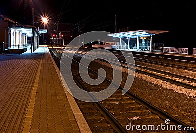 Outside a train station, at night Stock Photo