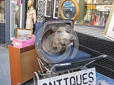 Outside view of antique store, in Edinburgh Editorial Stock Photo