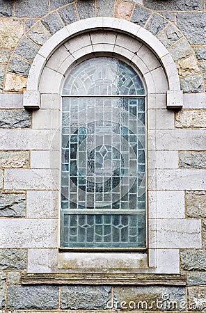 Outside View of Church Window Stock Photo