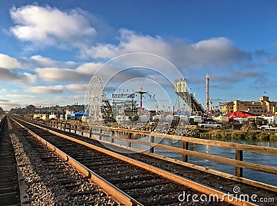 Outside view of county fairgrounds with amusement rides, San Diego, California, USA Editorial Stock Photo