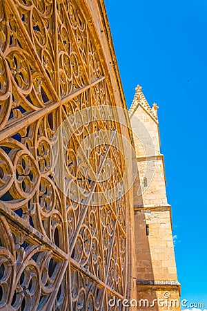 Outside view of the main window of the cathedral at Palma de Mallorca, Spain Stock Photo