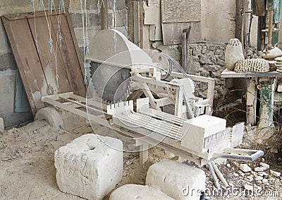 Outside work area in the studio of the world-renowned limestone artist, Renzo Buttazzo Editorial Stock Photo