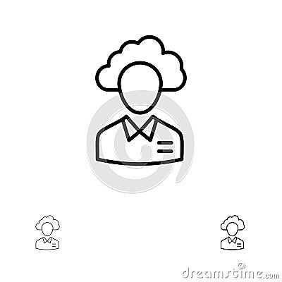 Outsource, Cloud, Human, Management, Manager, People, Resource Bold and thin black line icon set Vector Illustration