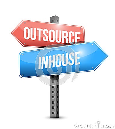 outsource, in-house street sign illustration Cartoon Illustration