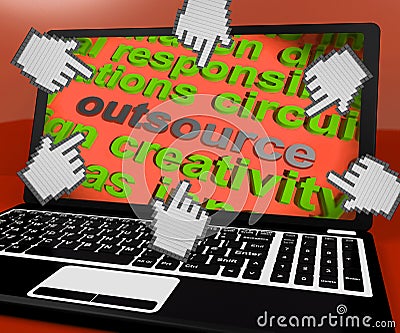 Outsource Laptop Screen Means Contract Out To Freelancer Stock Photo