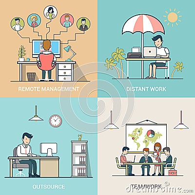 Outsource Teamwork Distant work Remote management Vector Illustration