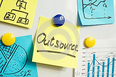 Outsource word on the yellow memo stick. Stock Photo