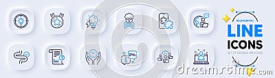 Outsource work, Idea and Report line icons for web app. Pictogram icon. Vector Vector Illustration