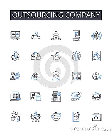 Outsourcing company line icons collection. Responsive, User-friendly, Layout, Navigation, Typography, Color scheme Vector Illustration
