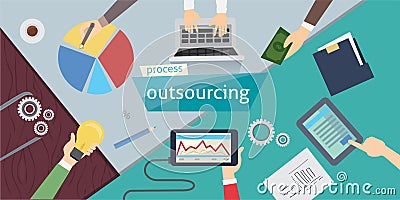 Outsourcing Hiring Outsource. Outsourcing digital design, vector illustration eps 10. overhead. Vector Illustration