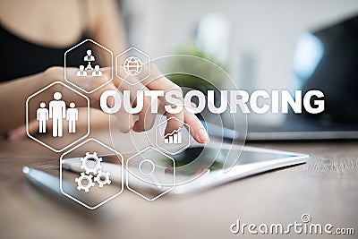 Outsourcing, hr and recruitment business strategy concept. Internet and modern technology. Stock Photo