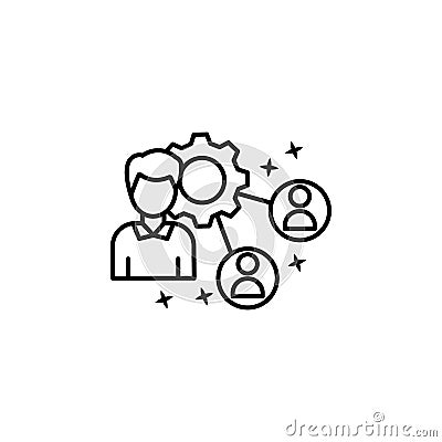 Outsourcing user man strategy icon. Simple line, outline vector of project management icons for ui and ux, website or mobile Stock Photo