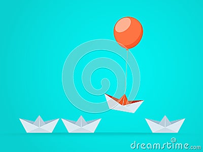 Outstanding the Boat rises above with balloon. Business advantage opportunities and success concept. Vector Illustration