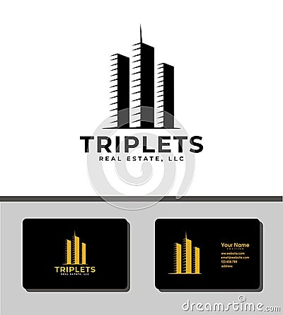 Outstanding logo template design that illustrates triplets building for real estate companies Vector Illustration