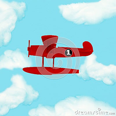 Outstanding Red Plane flying over clouds from the most dominant Stock Photo