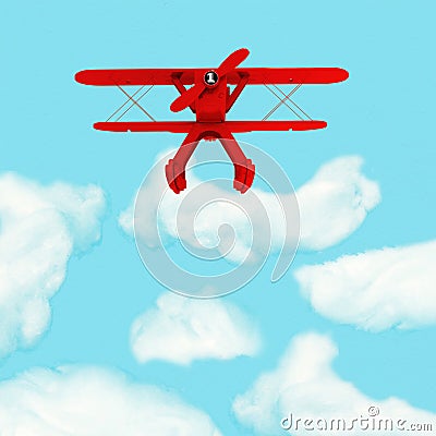 Outstanding Red Plane flying over clouds from the most dominant Stock Photo