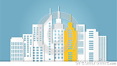 Outstanding yellow architectural building among white building Vector Illustration