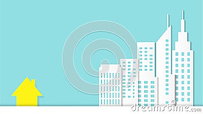 Outstanding yellow house split among white architectural buildings Vector Illustration