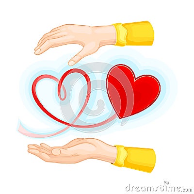 Outstretched Arm and Red Heart Shape as Love and Fondness Symbol Vector Illustration Vector Illustration