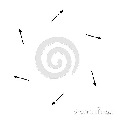 Outward spiral, swirl, twirl arrows, pointers. Rotation, cycle, recycle, contortion and ripple icon, symbol Vector Illustration