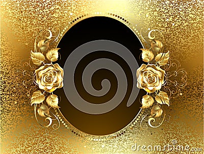 Oval banner with golden rose Vector Illustration