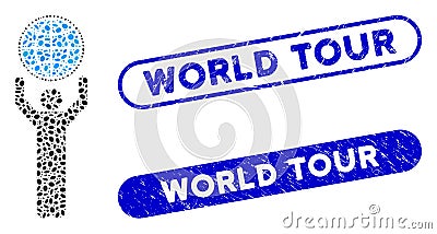 Oval Collage Globalist with Scratched World Tour Seals Vector Illustration