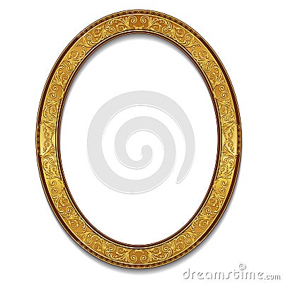 Oval frame gold color with shadow Vector Illustration