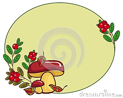 Oval frame with mushrooms and cranberries. Stock Photo