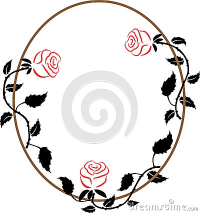 Oval frame with the three roses Vector Illustration
