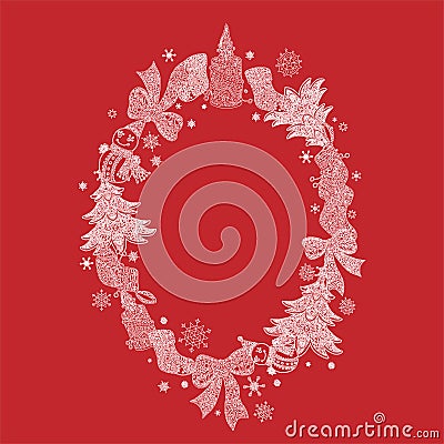 Oval Framne with Ornament Figurines Vector Illustration