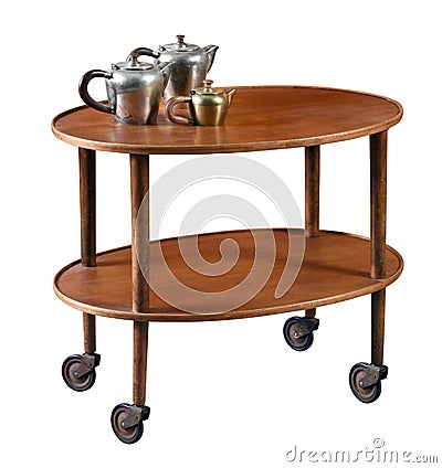 Oval mahogany serving cart on wheels Stock Photo