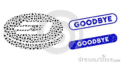 Oval Mosaic Dash Coin with Textured Goodbye Watermarks Stock Photo