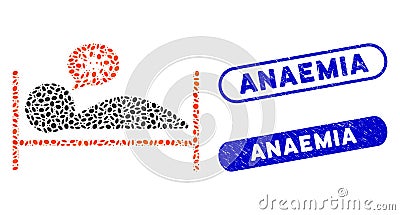 Oval Mosaic Patient Bed with Grunge Anaemia Seals Vector Illustration