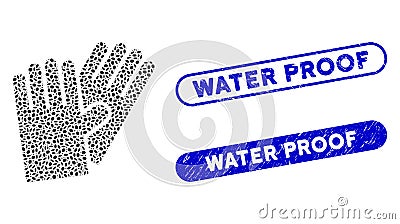 Oval Mosaic Rubber Gloves with Scratched Water Proof Stamps Vector Illustration