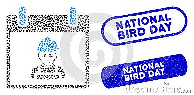 Oval Mosaic Worker Calendar Day with Distress National Bird Day Watermarks Stock Photo