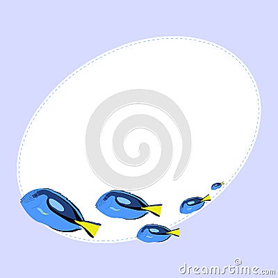 Oval photo frame with a beautiful blue fish on a blue background Vector Illustration