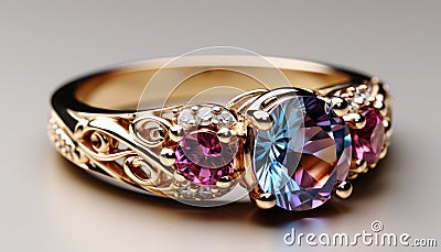 an oval pink ruby solitaire ring on gary background Stock Photo