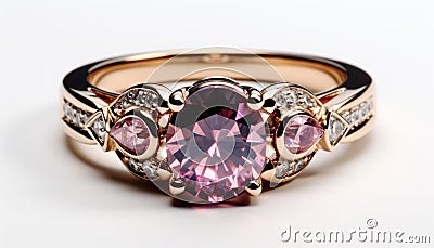 an oval pink ruby solitaire ring on white background Stock Photo