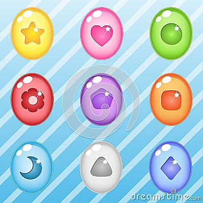 Oval shape candy block puzzle button glossy jelly. Vector Illustration