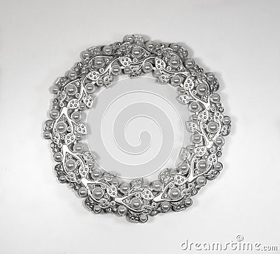 Oval silver photo frame with pearls Stock Photo