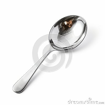 Meticulous Photorealistic Silver Serving Spoon On White Background Stock Photo