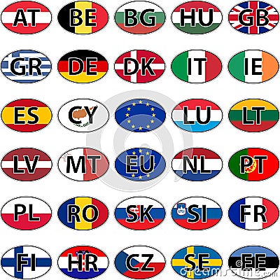 Oval sticker flag of the European Union countries Vector Illustration