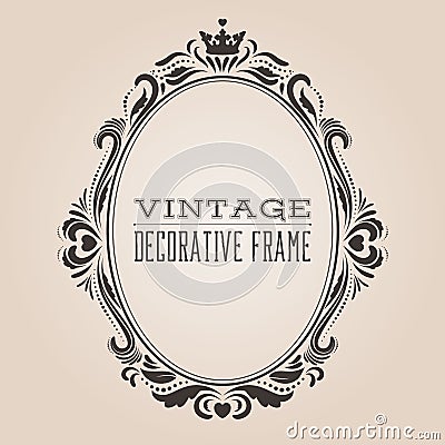 Oval vintage ornate border frame, victorian and royal baroque style decorative design. Vector Illustration